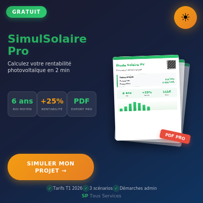 Calculateur ROI Solaire PV PRO 2026 | Rentabilité Photovoltaïque + Batterie